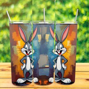 20oz Cartoon Bugs Bunny insulated Tumbler with sliding lid and 2 straws